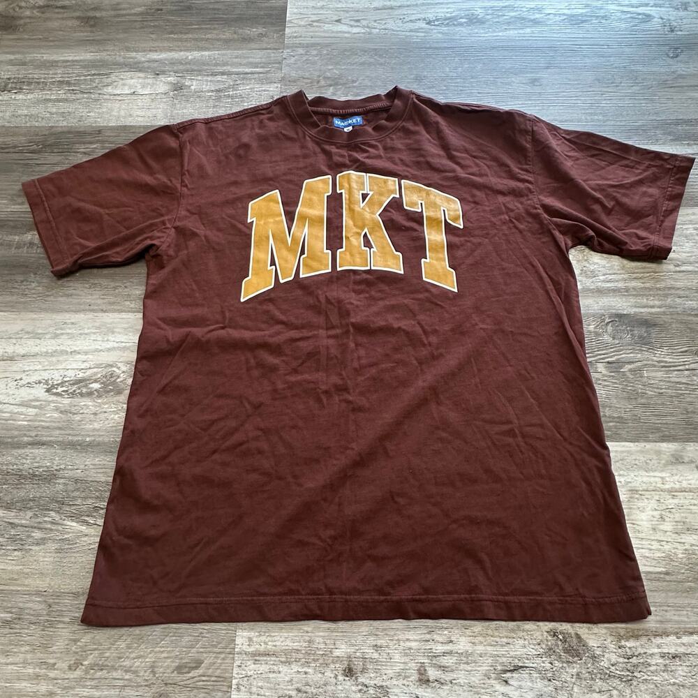 Chinatown Market‎ Shirt MKT Brown Mens XL Spell Out Chest Logo Cotton T-Shirt